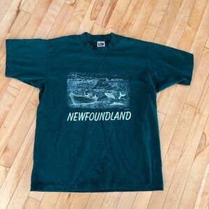 Vintage Single Stitch Newfoundland Graphic T-Shirt Green Gifford Size L Whales